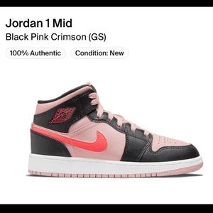 Nike Air Jordan 1 Mid GS Atmosphere Black Pink Crimson 6.5Y or Women’s Sz 8